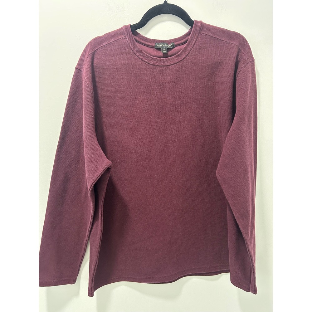Banana Republic Mens XXL Burgundy Waffle Knit Thermal Crewneck Sweater Top